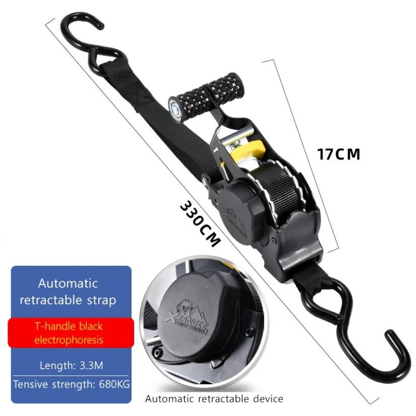 Heavy Duty Ratchet Straps for Motorcycle Car Cargo-Automatic Retractable Tie Down Belt 1500LBS Quick Release Luggage ATV Trailer
