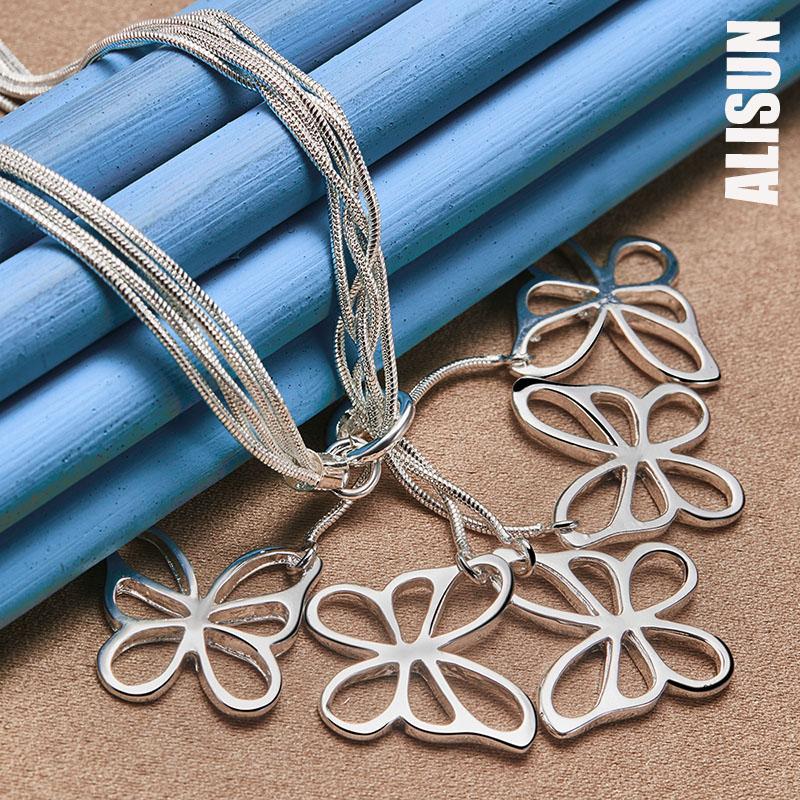 925 Sterling Silver Snake Chain Butterfly Necklace Fashionable Wedding Jewelry