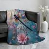 Watercolor Dragonfly And Floral Blanket Soft Throw Blanket for Home Bedroom Bed Sofa Picnic Travel Office RestCover Blanket Gift