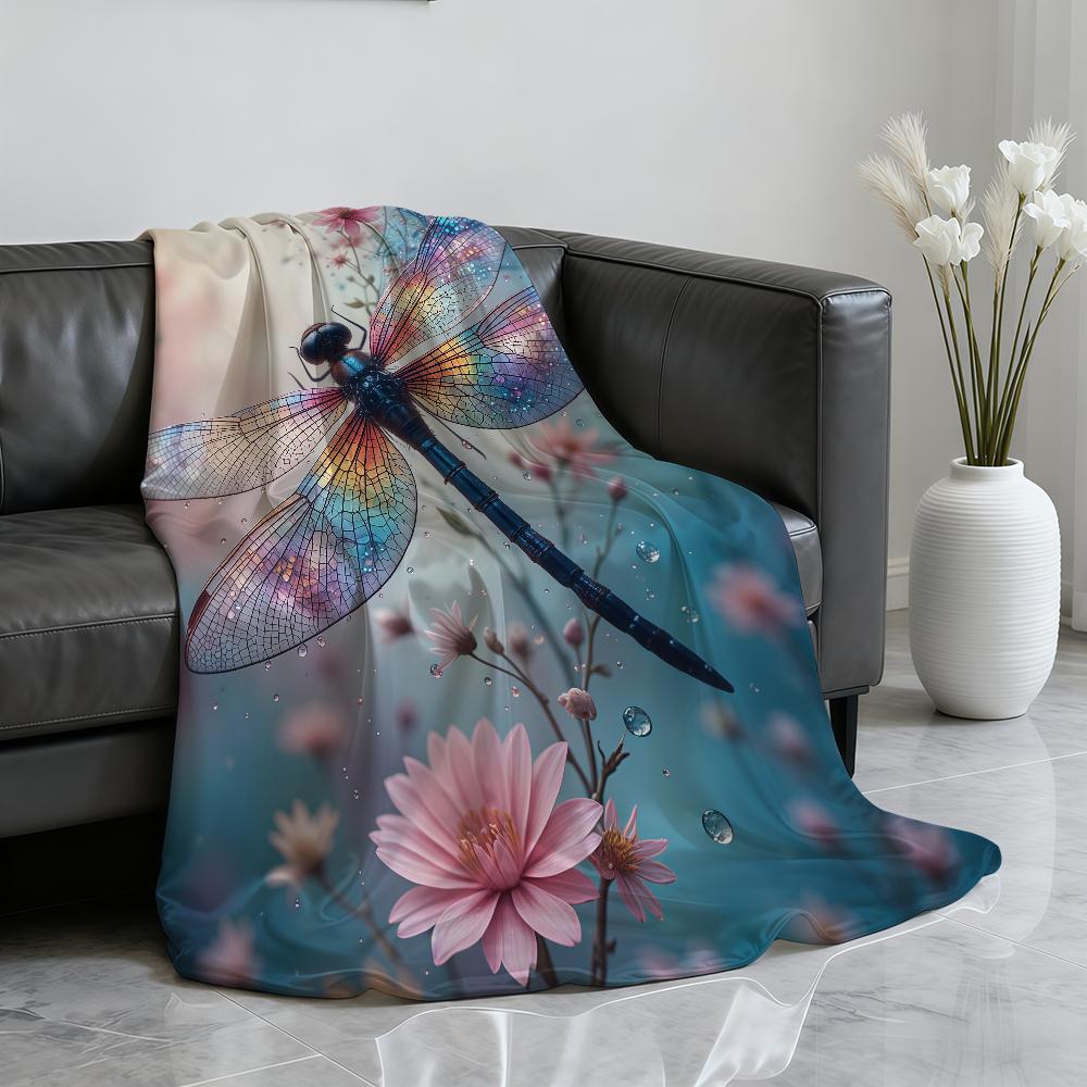 Watercolor Dragonfly And Floral Blanket Soft Throw Blanket for Home Bedroom Bed Sofa Picnic Travel Office RestCover Blanket Gift