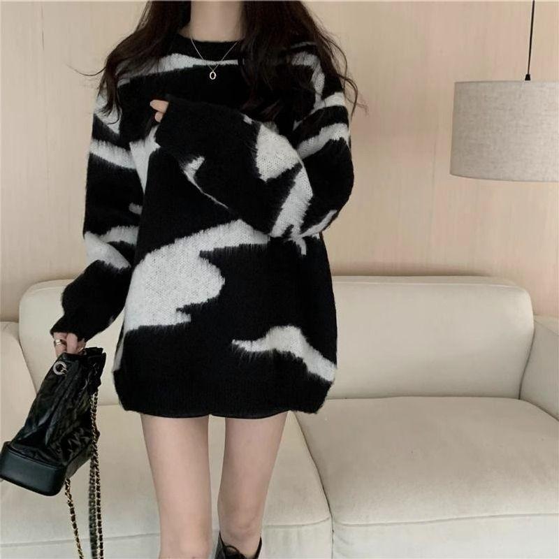 

Stripes Sweater Women s Autumn and Winter Retro Lazy Style High School Junior High School Student Thickened Inner Wear Base Knitwear Tops Main picture color [ordinary version] 1041704 L