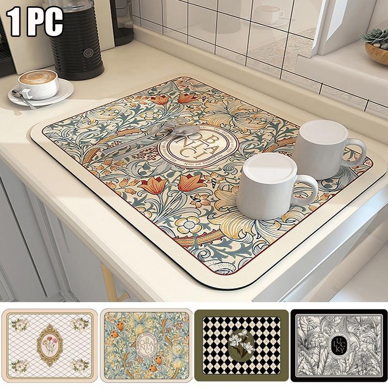 

1 шт. Печатный коврик для сушки посуды, супер впитывающая подушка для слива кофе Посуда Дренажная подушка Быстросохнущий коврик Кухонная посуда Салфетка Коврик для кухонных столешниц