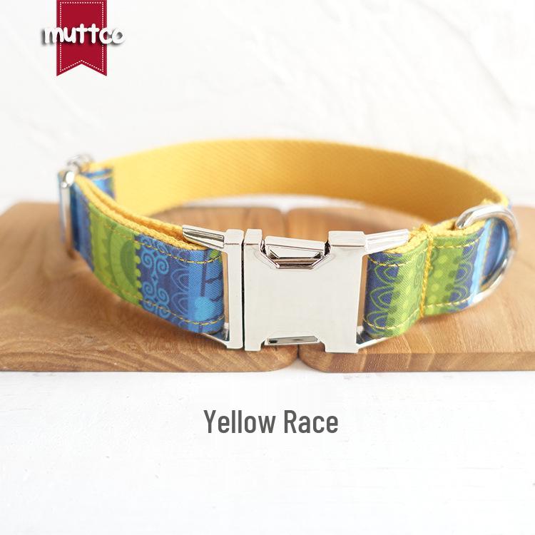 MUTTCO Ethnic Style Yellow Print Dog Collar with Double Layers - UDC-024 Medium