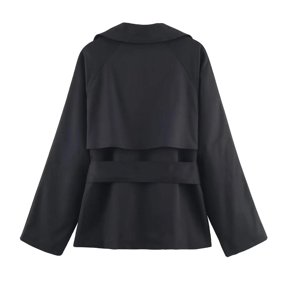 Moda Autunnale Multicolore con Cintura Cappotto Corto Joker Manica Lunga Cappotto Casual Capospalla