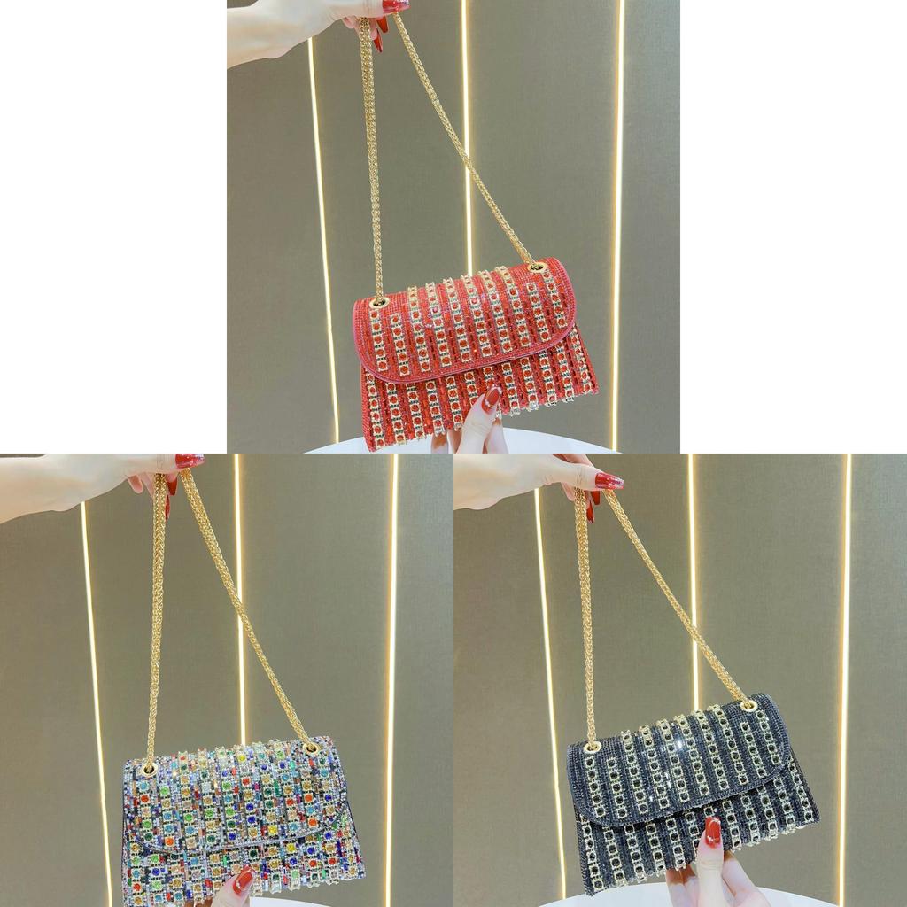 Sophisticated Rhinestone Square Purse With Magnetic Closure And Chain For Party Use