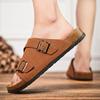 Fashion Classic Retro Style Outdoor Men Slippers Leather Lightweight Summer Casual Beach Slippers Male Flat Non-Slip Comfort Lazy Slides