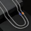 Square Natural Stone Stainless Steel Chain Necklace for Men, Tiger Eye Stone Lapis Lazuli Pendant, Punk Stylish Jewelry Gift