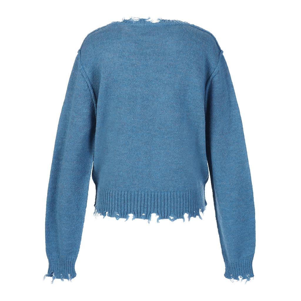 LALAFOX Destroyed V-Neck Knit Blue V-Neck Knit Br4Kl002