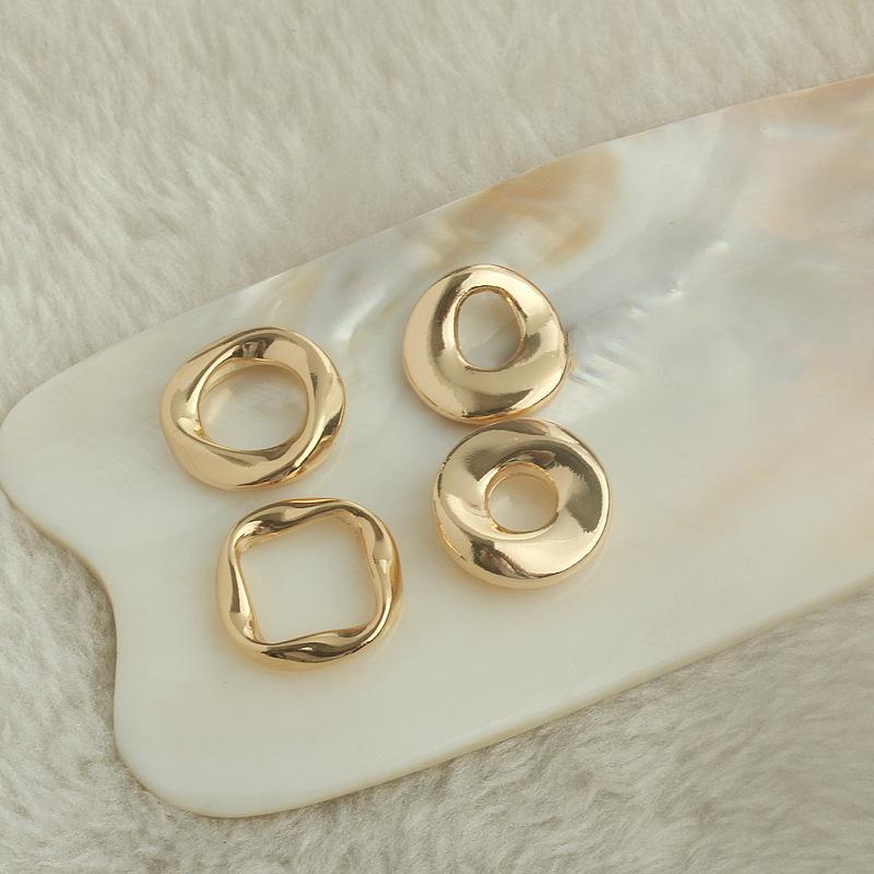 14k Gold Plated Color-Preserving Irregular Wave Square Ring Spacer Bead for DIY Handmade Jewelry