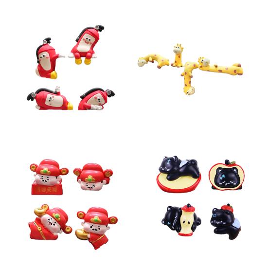4 Buc Figurine Desen Animat Decorare Monitor Calculator Fruct Pisică Extinctor Girafă Zeul Bogăției Statuetă Sculptură Rășină Ornament Bord Mașină