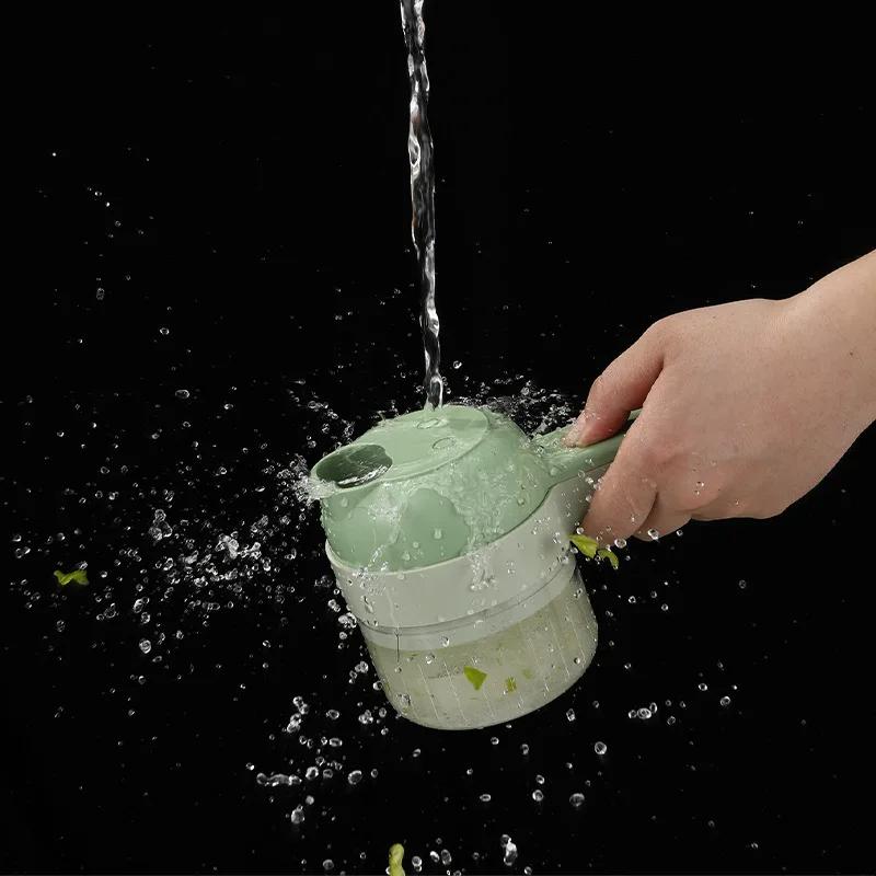 סט חותך ירקות חשמלי 4 ב-1 סט כף יד אלחוטי חשמלי שום מועך מזון קוצץ מכונת מטחנת בשר מכונת קליפת מזון פרוסה