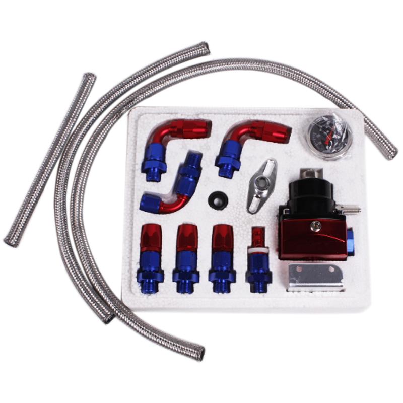 DEFT Regulador de Presión de Combustible Ajustable Universal Aceite Manómetro 100psi Conexión AN 6 Regulador de Presión de Combustible EFI Extremo-Negro Azul