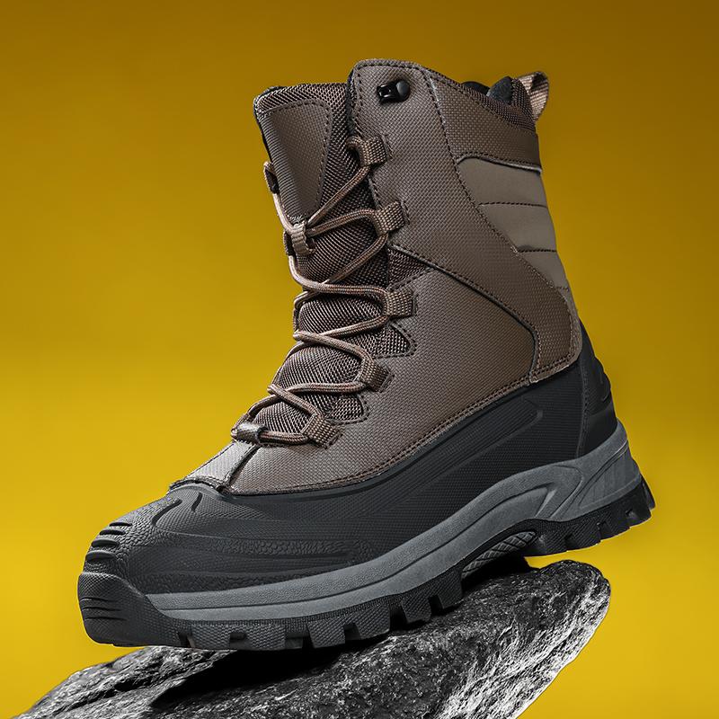 

Winter High-Top Men s Snow Boots with Fleece Lining Thickened Waterproof Non-Slip Warm Fur and Cold-Resistant Cotton Shoes 48 коричневий