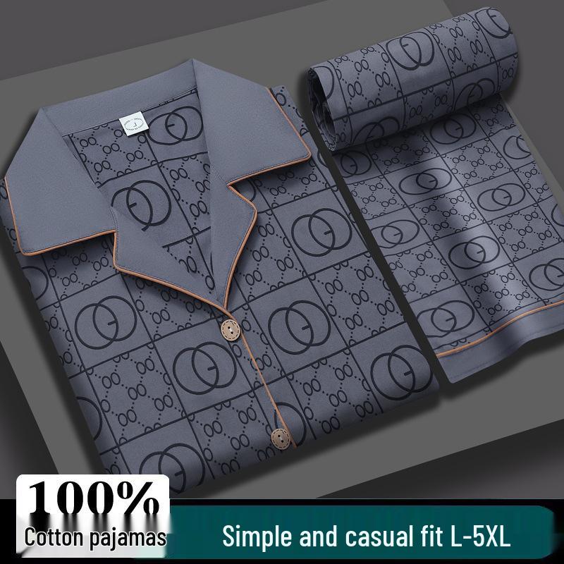 

Мужской летний хлопковый пижамный комплект большого размера - Топ с коротким рукавом и длинные брюки для пап среднего возраста 5XL - Recommended for 240-280 jin