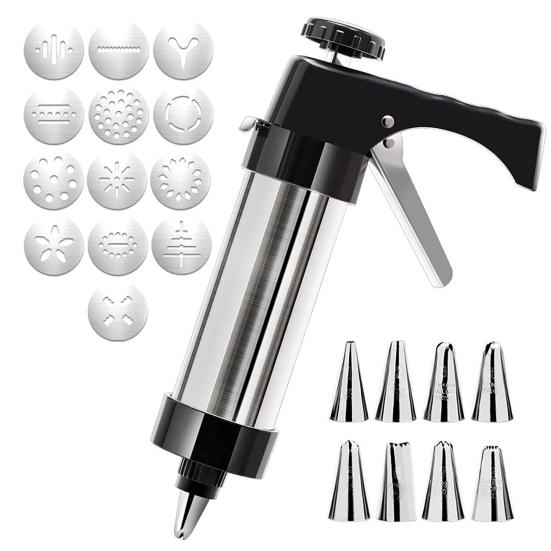 Cookie Press with Nozzles Stainless Steel Biscuit Maker Easy Squeeze Dough Maker Cookie Decorating Tool for Home Commercial Use