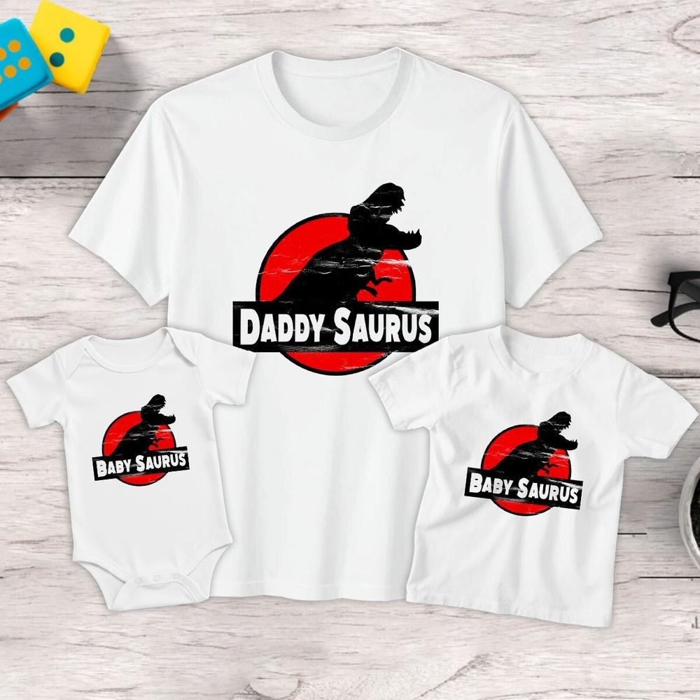 Daddy Saurus Baby Saurus MensFunny Fathers Day T-Shirt Tee Baby Romper #FD