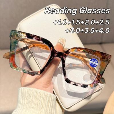 New Fashionable Large Frame Reading Glasses with Spring Legs Multi-colour Anti-blue Light Presbyopia Glasses for Men and Women