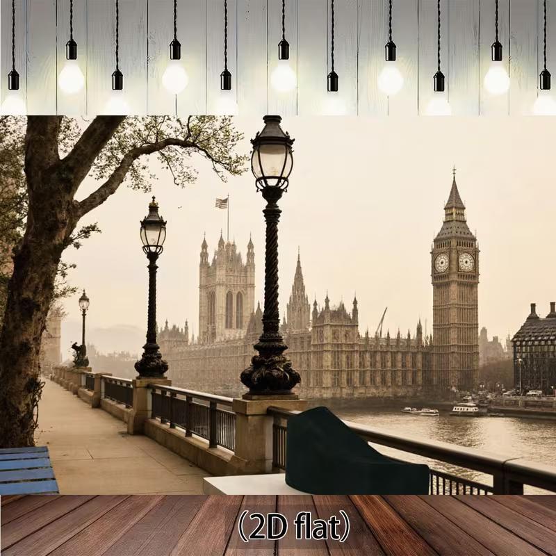 

2D Classic London Backdrop, Big Ben, Palace & Thames Studio Background 47.2x31.5inch/120*80cm