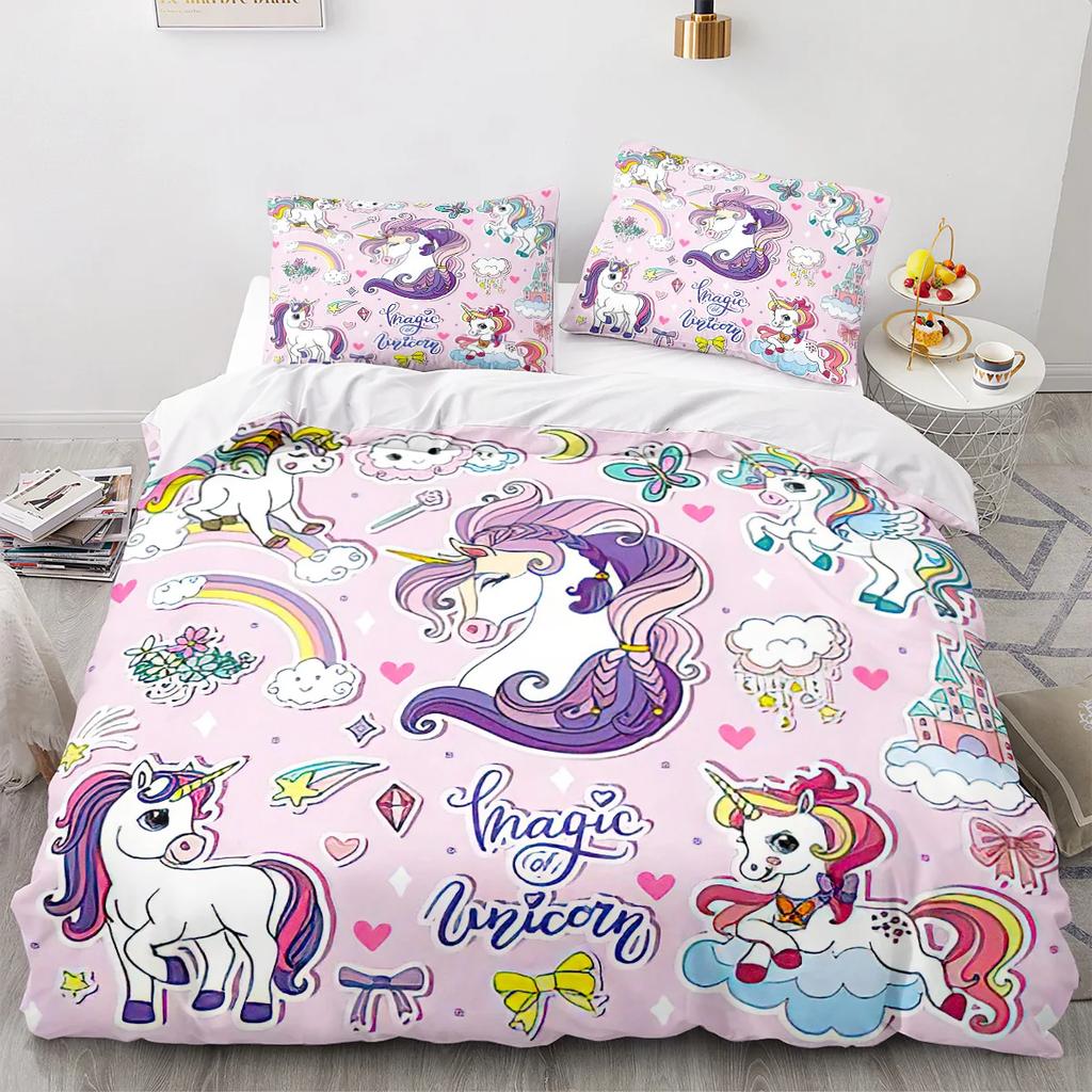 Rainbow Unicorn Duvet Cover Set Queen Size Glitter Rainbow Unicorn Bedding Set for Girls Teens Rainbow Unicorn Comforter Cover