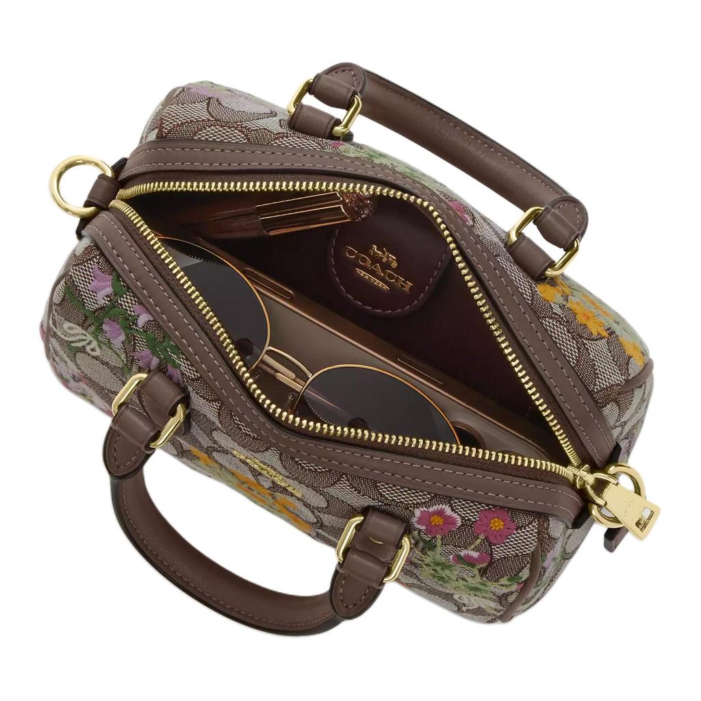 Coach Rowan 18 Signature Jacquard Floral Geprägte Boston Tasche Damen Handtaschen Braun CDY31-IMPU7
