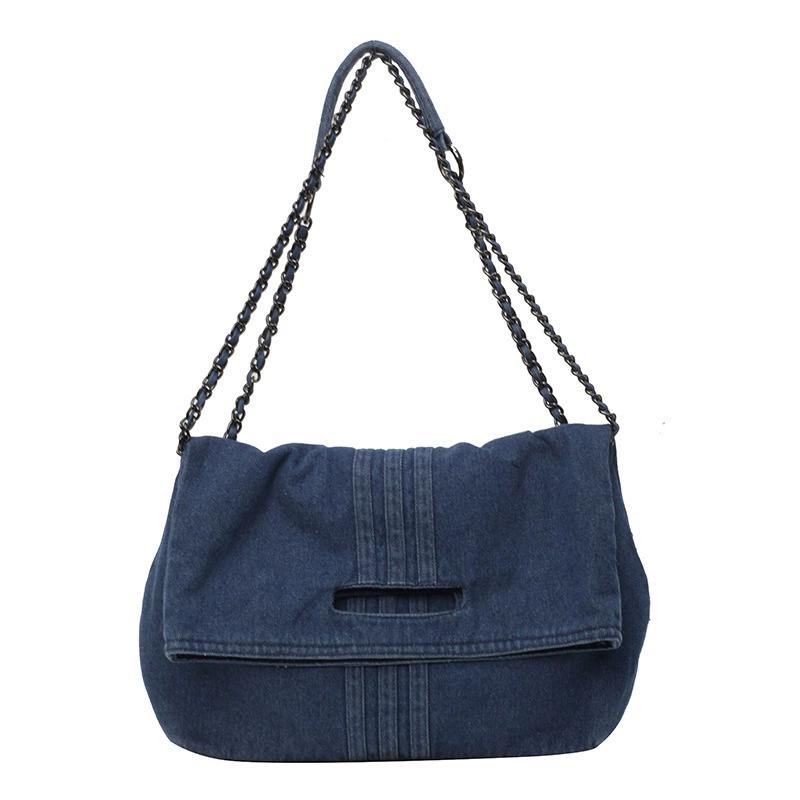 Women's Denim Shoulder Bag, Large Capacity Chic Crossbody Bag with Chain Strap, Casual Trendy Versatile Handbag