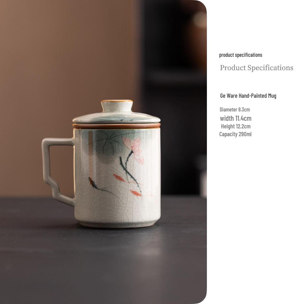 Ge Kiln Ceramic Tea Cup Set: Three-Piece Mug with Inner Liner, Gift Box, Logo Customizable, Perfect for Business Gifts
