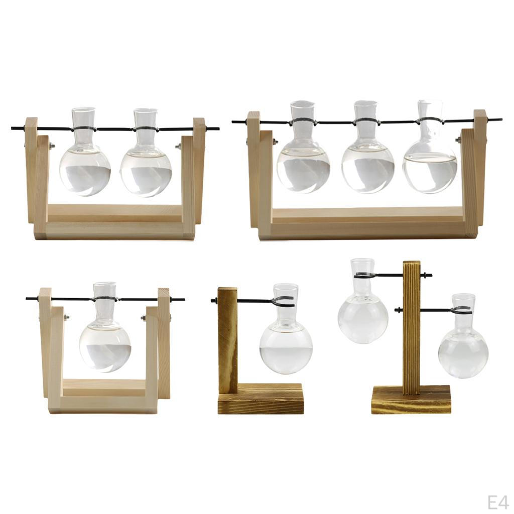 Terrarium Transparent with Wooden Stand Glass Vase Holder Creative Flower Pot for Coffee Shop Room