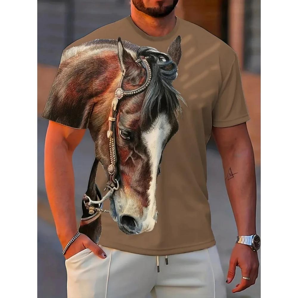 Black White Horse Graphic 3d Full Print T-shirt For Men Fashion Short Sleeve Crew Neck Tshirt Casual Summer Oversized Unisex Top