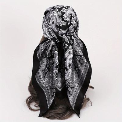 Klassischer Paisley-Print Quadratisches Tuch Weiches Satin-Bandana Vintage Winddichtes Kopftuch Lässiger Schal Seidenimitat Reise Strandtuch