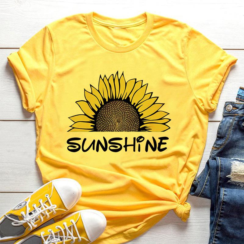 Sunflower Bee Yellow Women's T-shirt Aesthetic Pattern Short Sleeve Shirt Women Graphic T Shirts Summer Streetwear Fashion  Y2K
