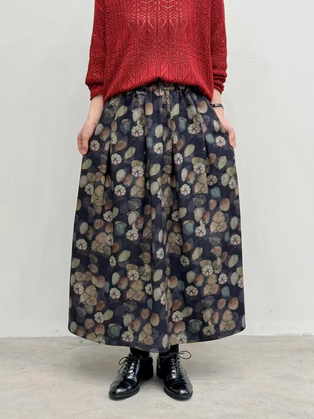 

Johnature Женские юбки с винтажным принтом и цветочным принтом, эластичная резинка на талии, весенние повседневные свободные женские юбки А-силуэта One Size чёрный