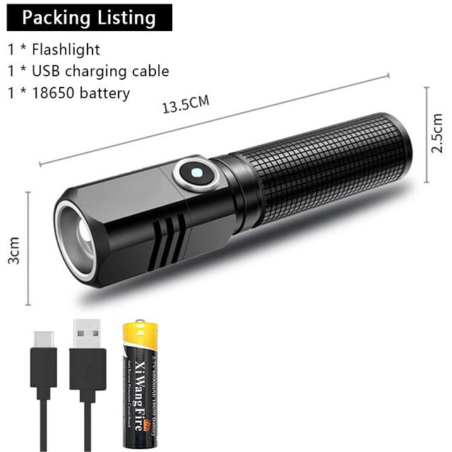Powerful Mini Portable Alloy Variable-focus LED Flashlight Uses 18650 Battery USB Rechargeable Waterproof Outdoor Camping Torch