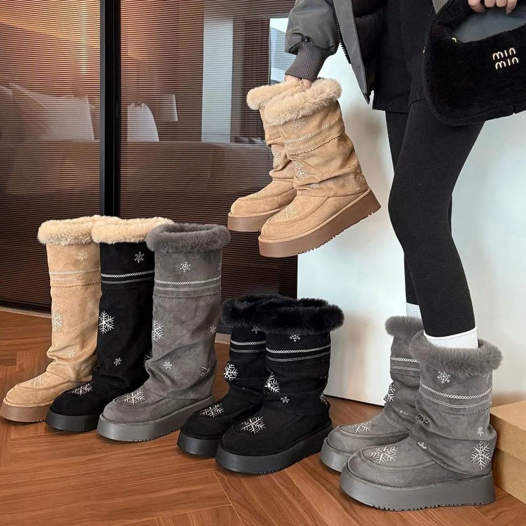 Dámské elastické zimní zateplené sněhule s tlustou podrážkou, protiskluzové, odolné proti opotřebení, ležérní sportovní krátké bavlněné boty