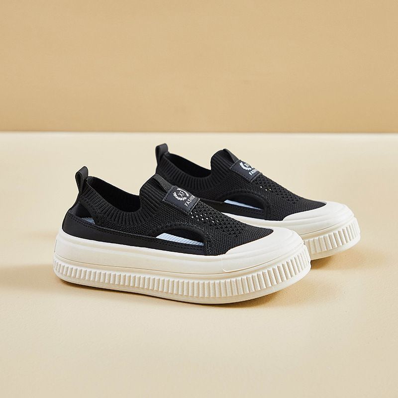 Canvas Shoes Women's Summer Hollow Fisherman Shoes One Pedal Lazy Pregnant Women Leisure Sports Versatile Black Big Head Shoes