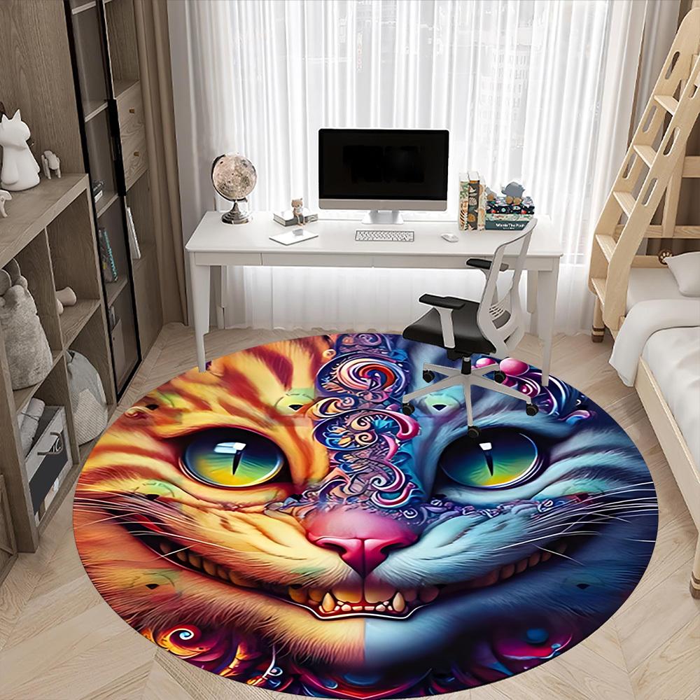 1pc Cat Artwork Office Round Area Rug, Indoor Mat Suitable For Office, Under Office Chairs Bedroom Living Room Home Decor, Room Deco