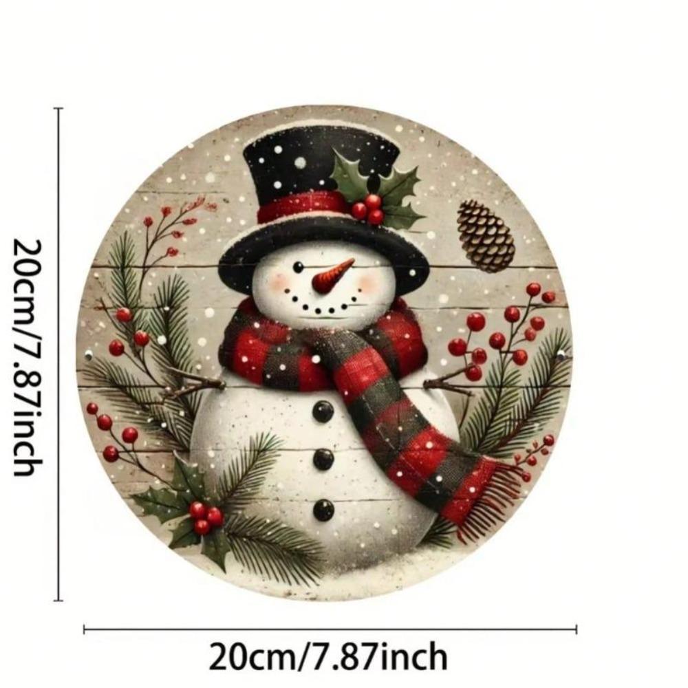 Christmas Snowman Metal Wall Art Round Sign Cottage Decor Gift