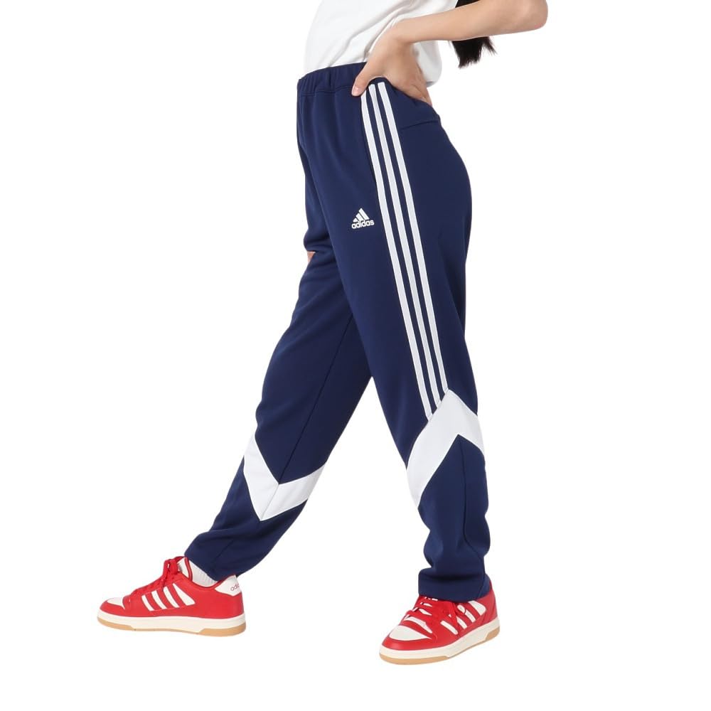 Adidas Jersey Regular Color Block Double Length Track Dark Kids' Must-Have Bottoms, Fit, Knit, 9/10 Pants, KWY24, Blue/White (JH1097)