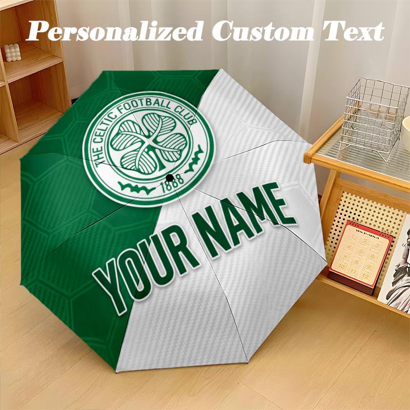 8 Rib Auto Folding Umbrella Celtic FC Print Custom Name Text Portable Rain Gear