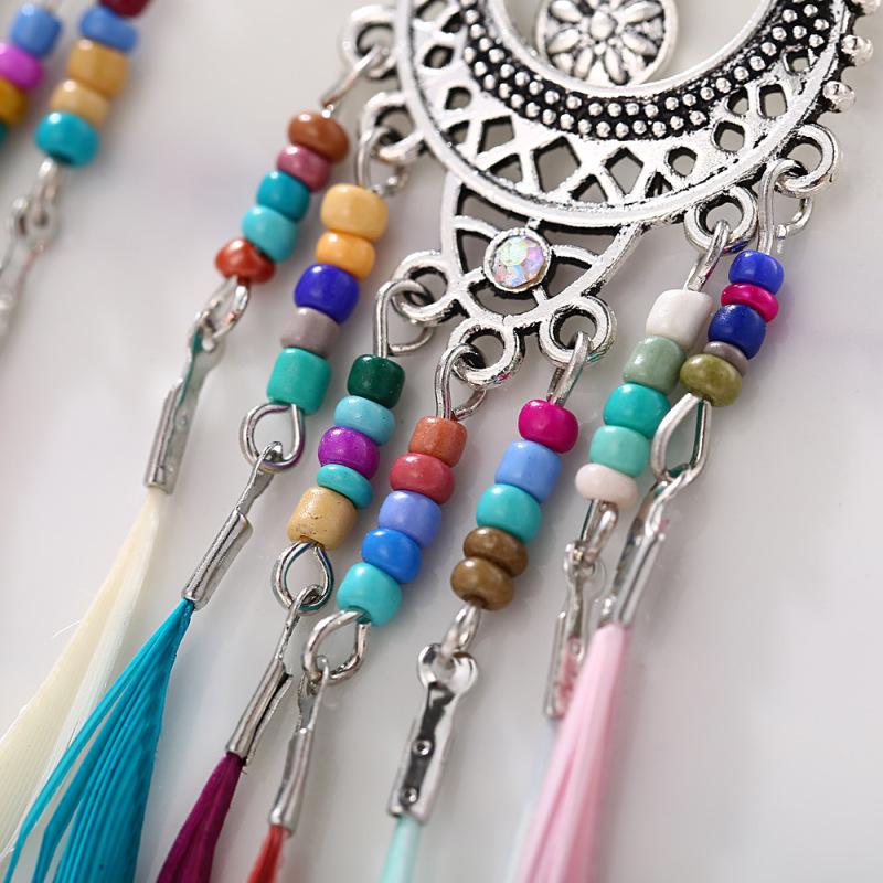 RUI RUI YU Retro Ethnic Style Hollow Out Carving Colors Beads Feather Tassel Earrings
