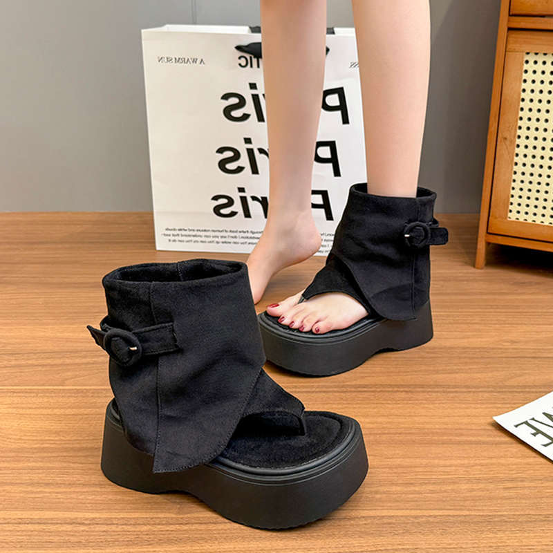 Mezzanine sandals women's new summer suede niche design thick-soled cool boots retro women's shoes