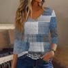 Women’s 3/4 Sleeve V Neck Button Decor Top with Geometric Print Casual Loose Fit Blouse for Daily Wear
