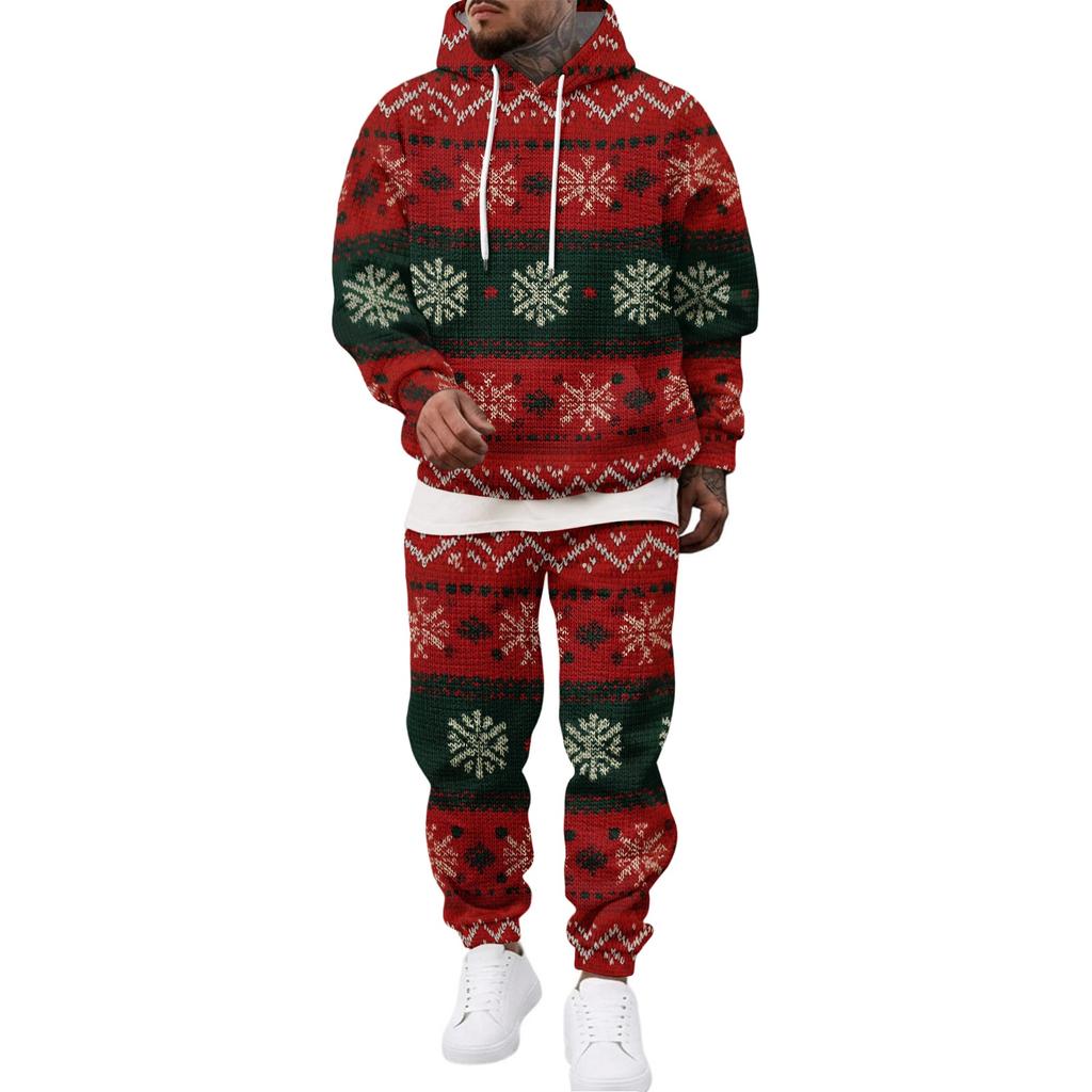Men's Casual Sweatshirt Set with Pattern for Fall and Winter
