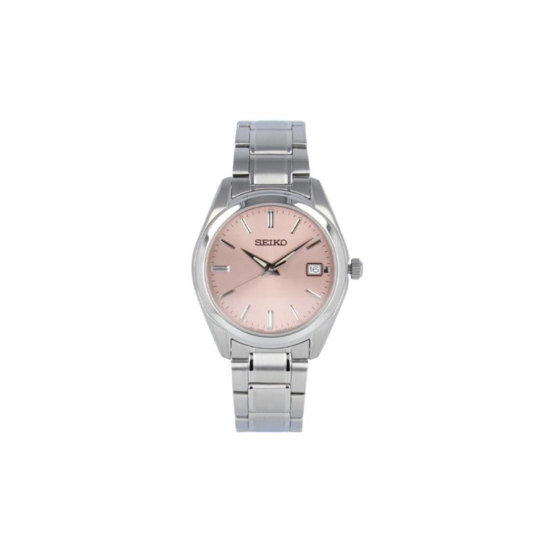 SEIKO waterproof Quartz Steel Strap men s watch pink dial SUR523P синий