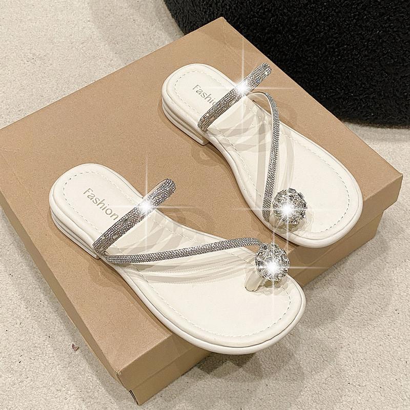 Elegant Summer Flat Sandals For Women With Dazzling Rhinestones In Classy Colors