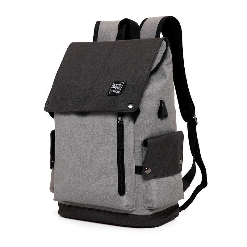 

TS JYL laptop bag,Travel Backpack Color Block Men s Casual Korean College Student USB Laptop Bag OneSize серый