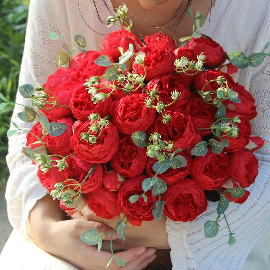 Artificial Peonies Flowers with 5 Heads Blooms And 4 Buds Faux Peony Bouquet Floral Arrangement for Home Vase Decor Boho Wedding Table Centerpiece