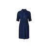 Mongplisse [Women'S] Collared Half-Zip Denim Stitch Pleated Dress (Navy)