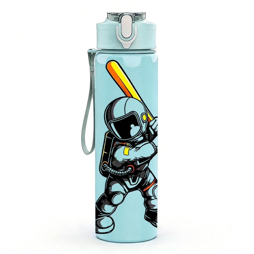 1PC Astronaut Baseball Batter Figure 750ml Color Plastic Water Bottle Leakproof Flip Straw Lid For Sports Office Home Use