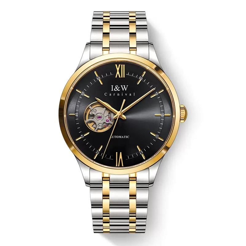 IW Watch Men Skeleton Automatic Mechanical Watches Silver Blue Japan Movement Sapphire Glass Relogios Masculino