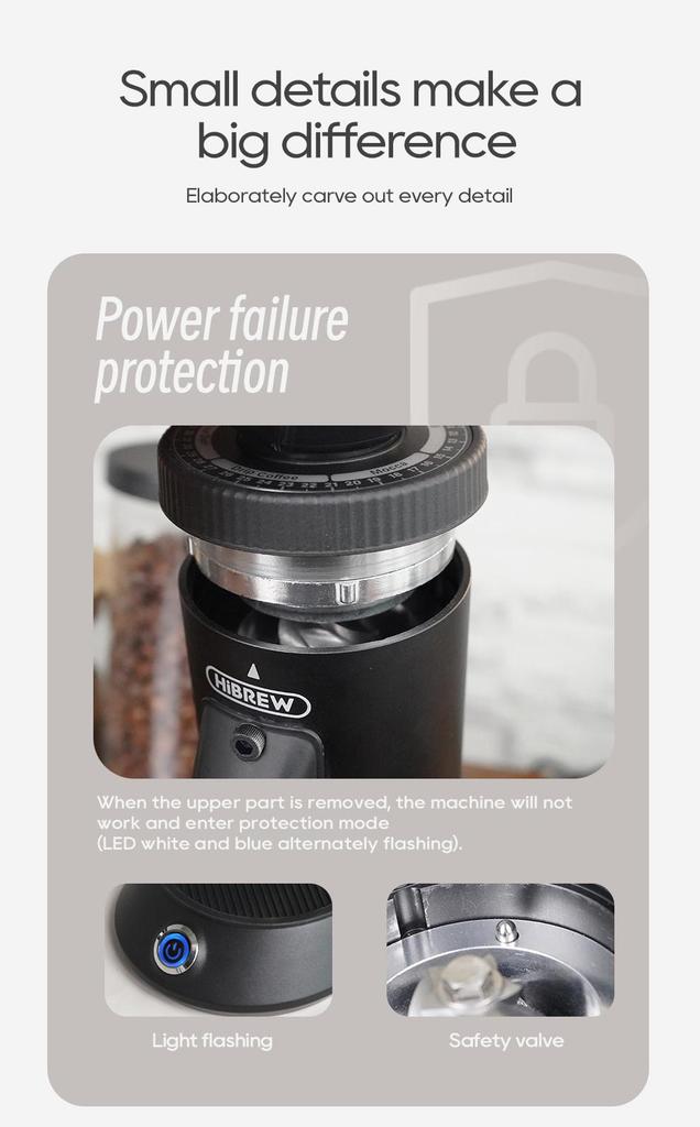 Electric Coffee Grinder HiBREW G5, 48mm Conical Burr, 36 Gears Grinding Adjustable, for Espresso/Turkish/Pour Over/Mocca/Drip Coffee